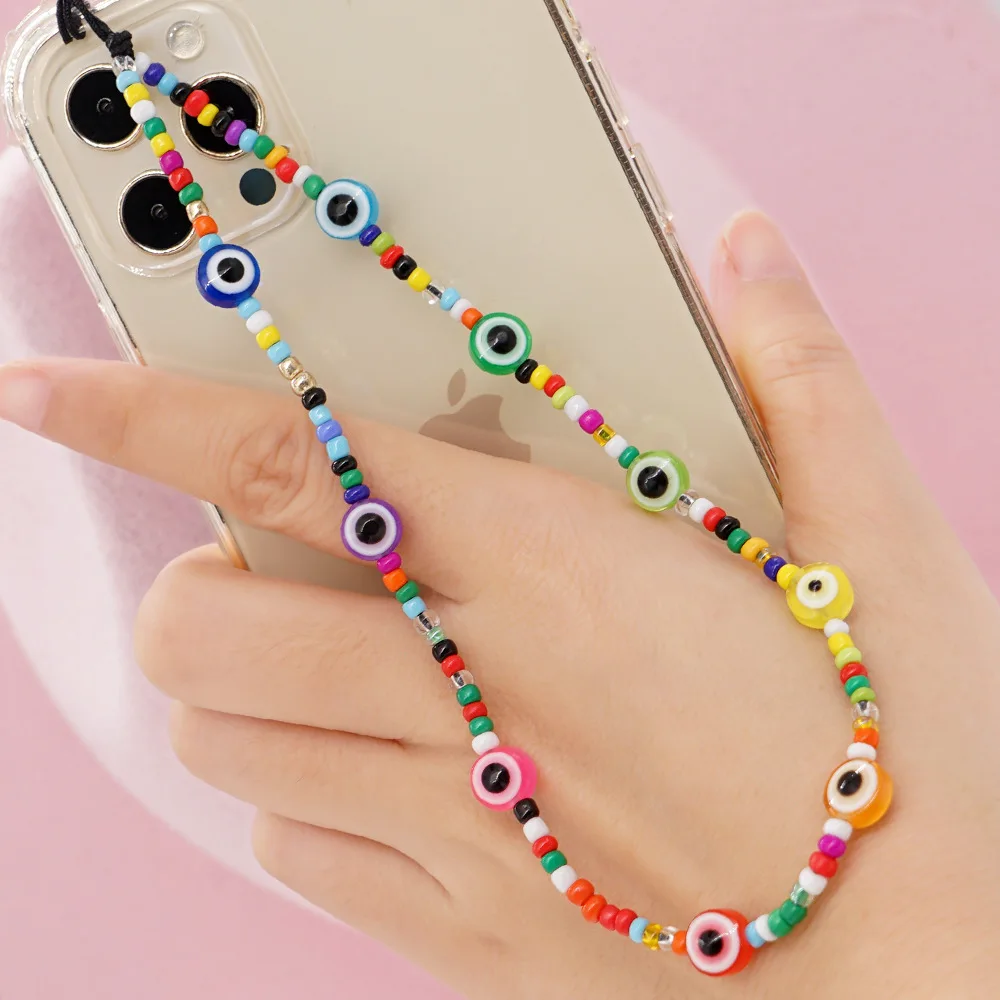 

Trendy Personality Of The Devil's Eyes Color Millet Beads Mobile Phone Decorations Women's Anti-Lost Lanyard Jewelry Accessories