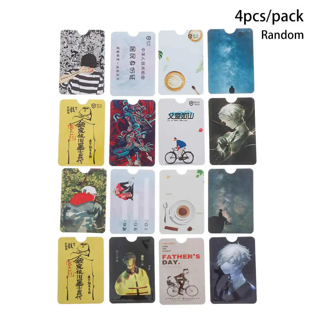 C-4pcs Random Send 4 шт./упак. милый узор RFID анти-дегаузсинг банк держатель карты футляр для удостоверения личности автобус крышка карты IC алюминиевая фольга сумка карта протектор - Цвет: C-4pcs Random Send