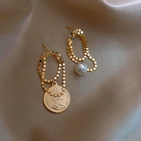 2021 new fashion korean golden portrait disc earrings for women asymmetric earrings jewelry girls retro unusual gothic earrings