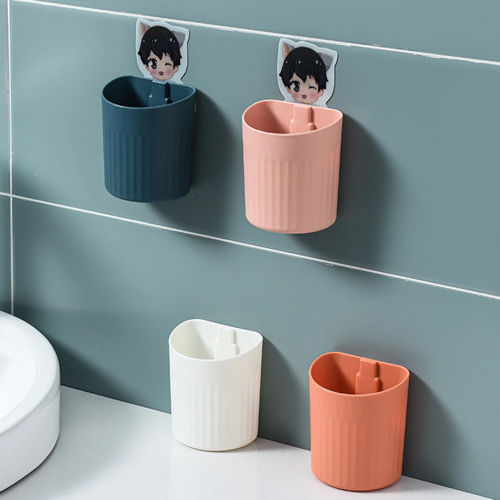 

Punch-free Toothbrush Holder for Bathroom Wall Mounted Tooth Cup with A Hook Toothbrush Holder Toothpaste Storage