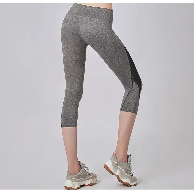 Summer Women Sport Leggings Cropped Yoga Pant Elastic Mesh Capris Quick Dry Running Crop Trousers Female Gym Pant Fitness Tights