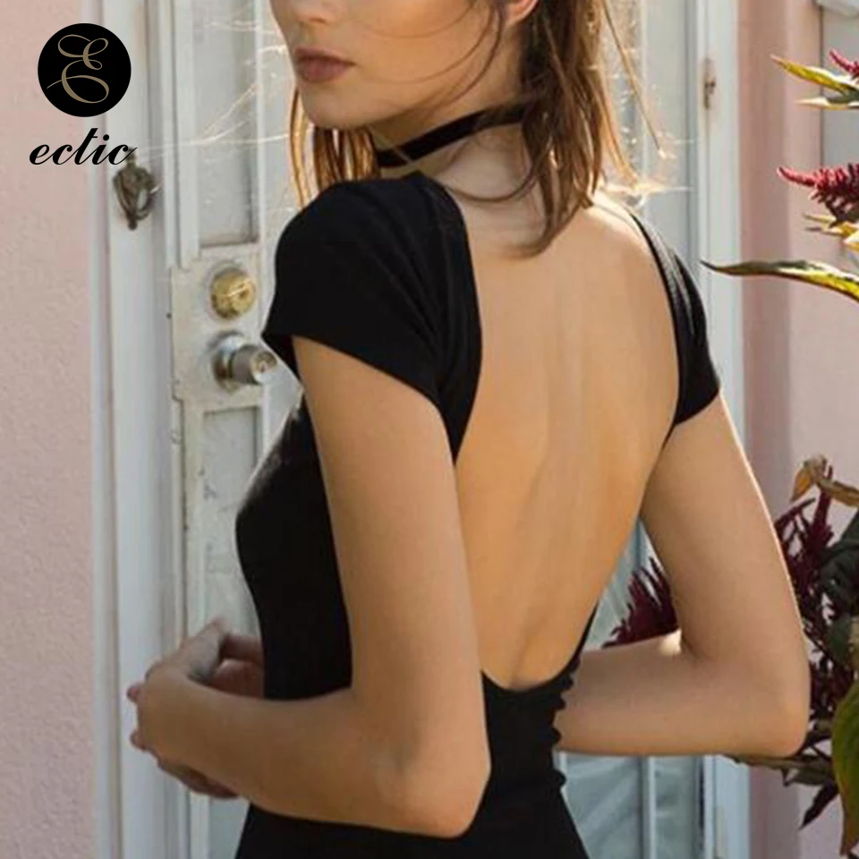 Без Спинки Открыть Спина Модный Дамы Футболка Женщина Облегающее Стройный