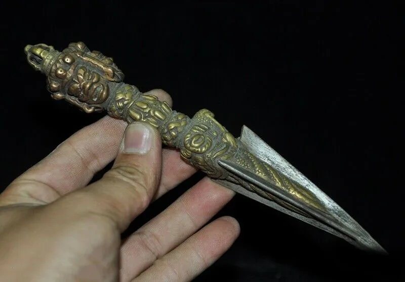 

wedding decoration Old Tibetan Buddhism Bronze Gilt Mahakala Vajra Phurpa Dagger equipment