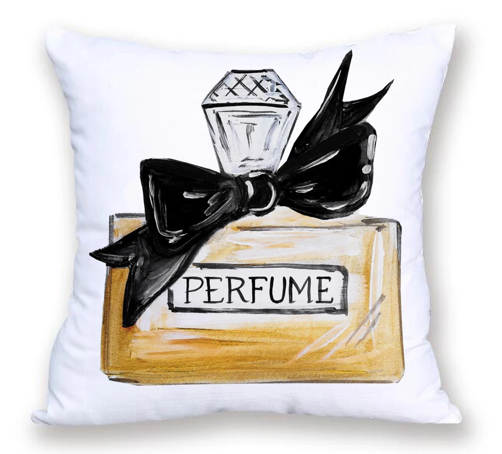 Наволочка для подушки в виде флакона духов с ручной росписью современный модный