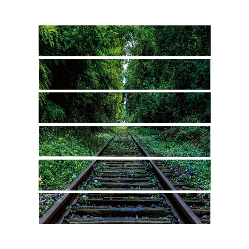 

6Pcs Railway Tile Floor Stair Stickers Home Decoration Waterproof Mural Decals Art Wallpaper