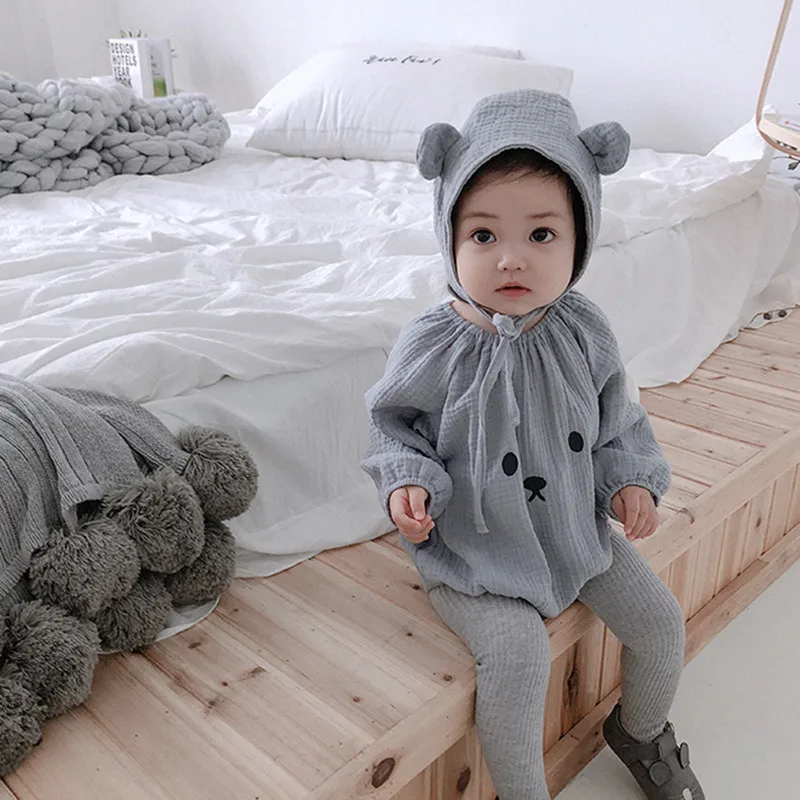 blue romper Комбинезон для маленьких девочек; однотонная Одежда для новорожденных; Одежда для девочек с круглым вырезом и шапочкой; Детский комбинезон; клиент - Цвет: blue romper