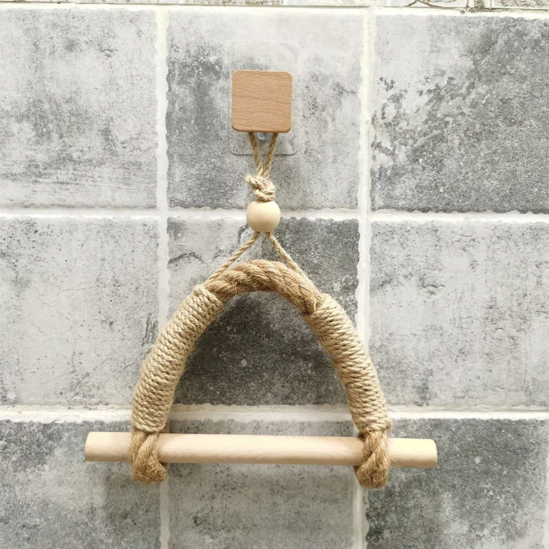 

Retro Bathroom Accessories Hemp Rope Tissue Holder Wall-mounted Wooden Toilet Paper Holder Stand Toilet Paper Holder Boho Decor