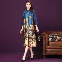 2021 spring summer women cardigan two sets silk printed dress retro print plus size dress vestidos 4xl 5xl 6xl ladies dresses