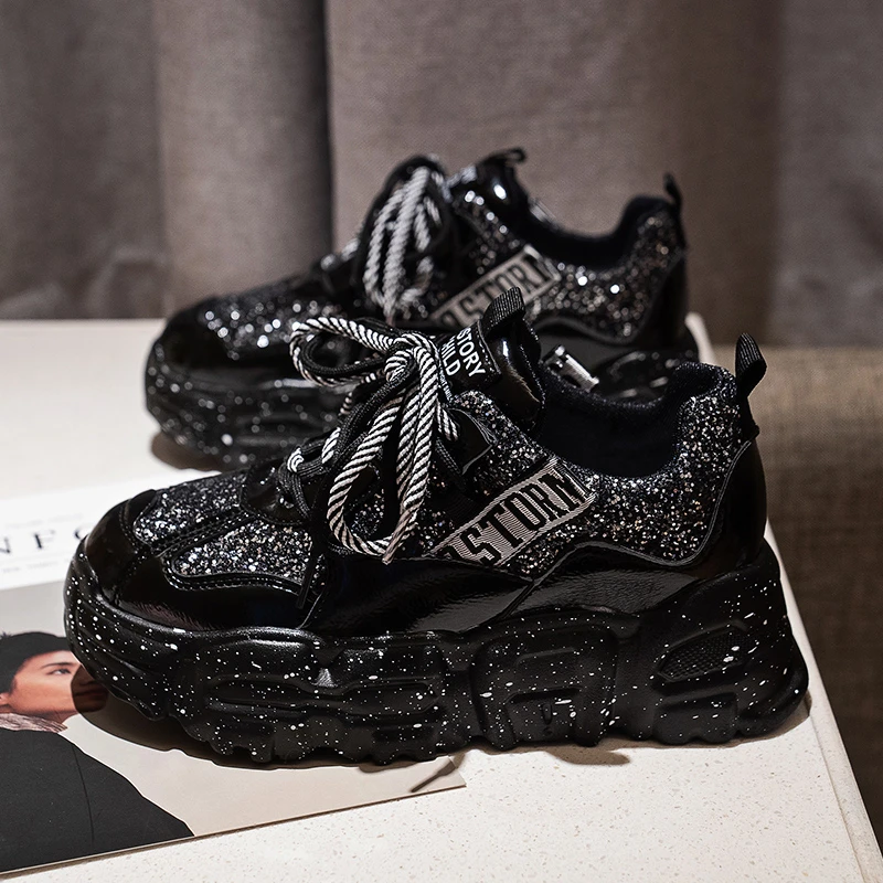 Женские кроссовки на платформе Роскошные дизайнерские кожаные туфли массивном