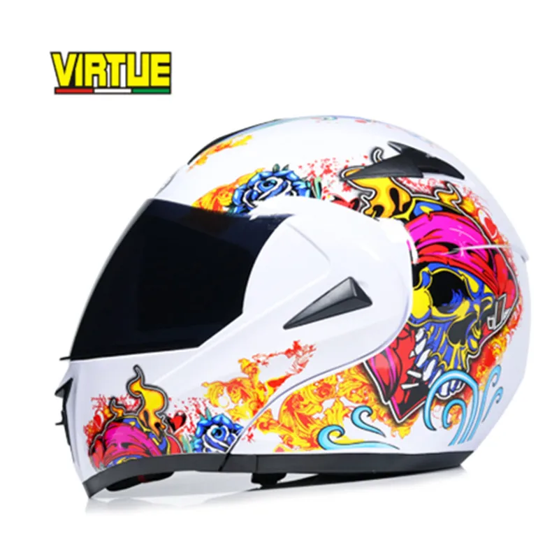 Мотоциклетный шлем VIRTUE Flip Up с двойными линзами на все лицо для детей и мужчин