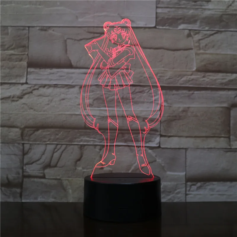 Японское аниме Сейлор Мун настольная лампа Tsukino Usagi фигурка USB 3D светодиодный