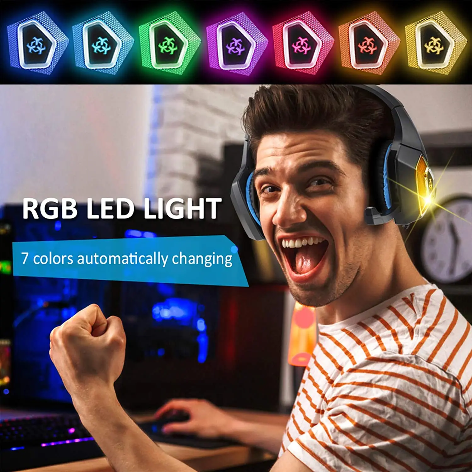 

PC Wired Gaming Headset Stereo Surrounded Deep Bass LED Light Headphone Over-Ear Earphone with Light for LOL PC Laptop Gamer
