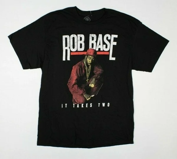 

Rob Base It Takes Two 80s Hip Hop Distressed Black T-Shirt New! (3B5