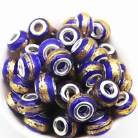 10pcslot blue color gold glitter large hole spacer beads bulk fit pandora bracelet charm bangle necklace diy for jewelry making