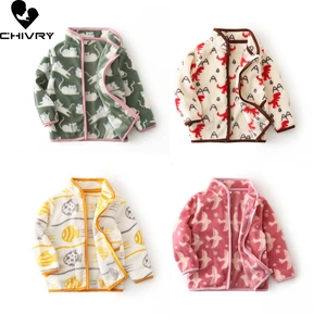 Baby Boys Girls Soft Fleece Zipper Coat Outwear Sweatshirt 2021 Spring Autumn Kids Cartoon Print Warm Jackets Children Clothing