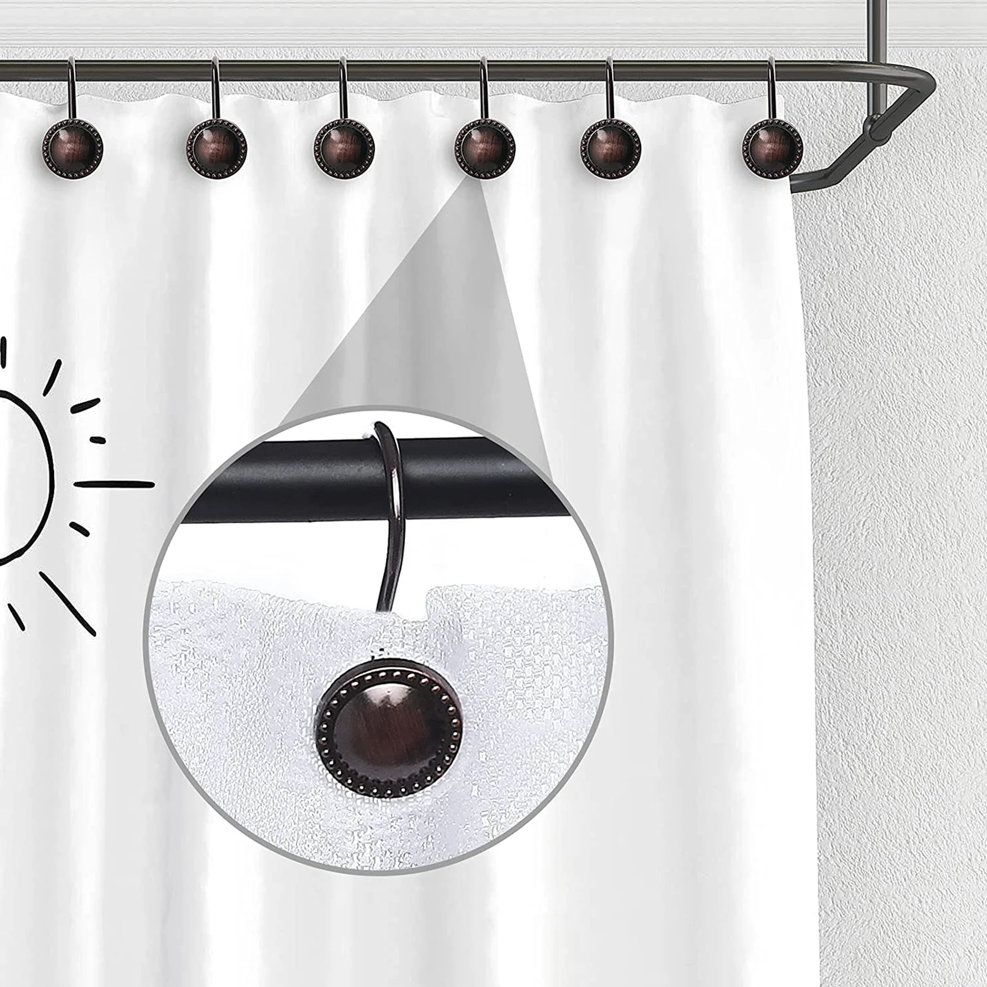 

12Pcs Bath Shower Curtain Hooks Retro Rust-Resistant Round Decorative Shower Hooks for Bathroom