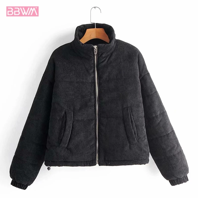 Модная однотонная Повседневная Вельветовая Женская куртка на молнии с длинным