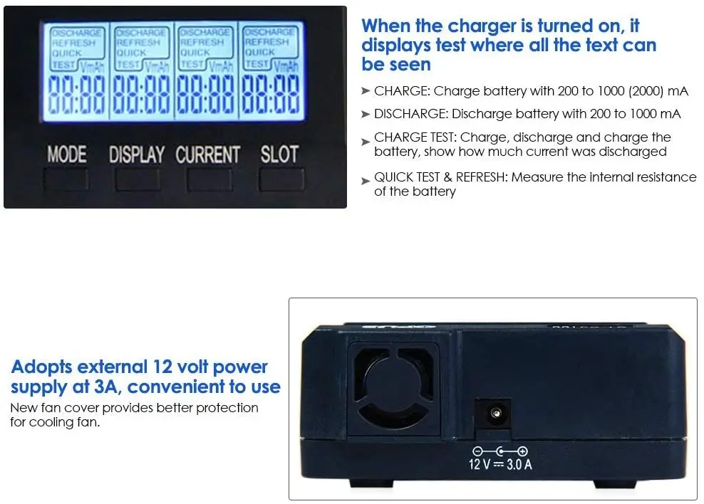 

OPUS BT-C3100 Digital Intelligent 4 Slots LCD Battery Charger For Li-ion NiCd NiMH AA AAA 10440 18650 Rechargeable Batteries