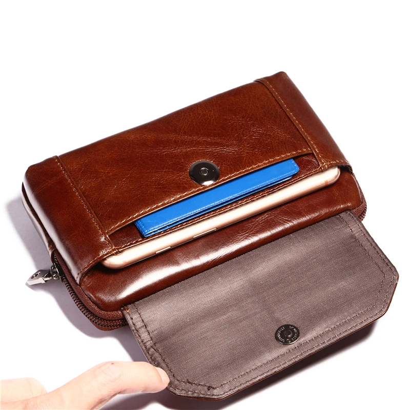 Genuine Leather Men Hip Bum Belt Purse Designer Male Fanny Pack 6.5" Mobile Phone Pouch Small Men's Waist Bags Travel Cowhide