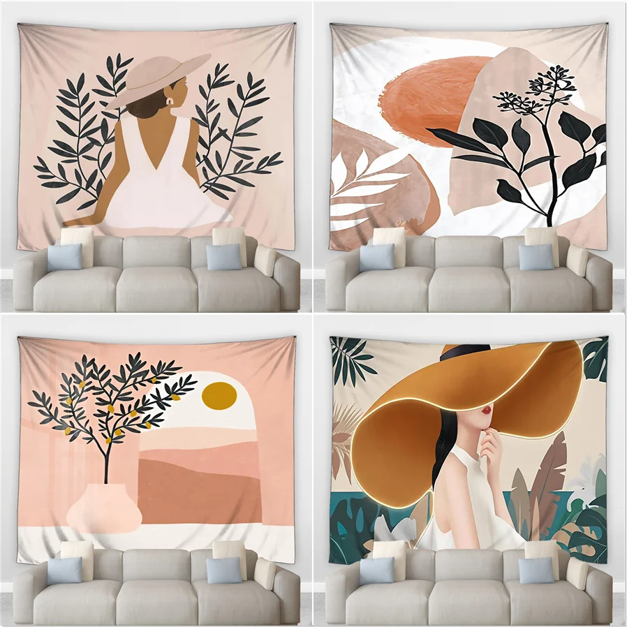 

Nordic Ins Style Big Tapestry Flower Plant Leaf Girl Mural Living Room Bedroom Wall Decor Hanging Blanket Home Art Hang Curtains