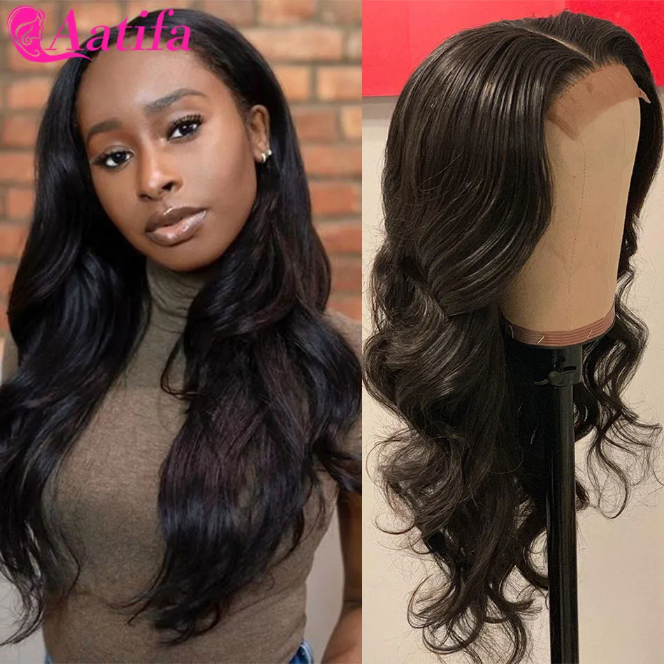 

Brazilian Body Wave Lace Wig Aatifa 4x4 Lace Closure Wig 100%Remy Human Hair Wigs for Black Women HD T Part Transparent Lace Wig