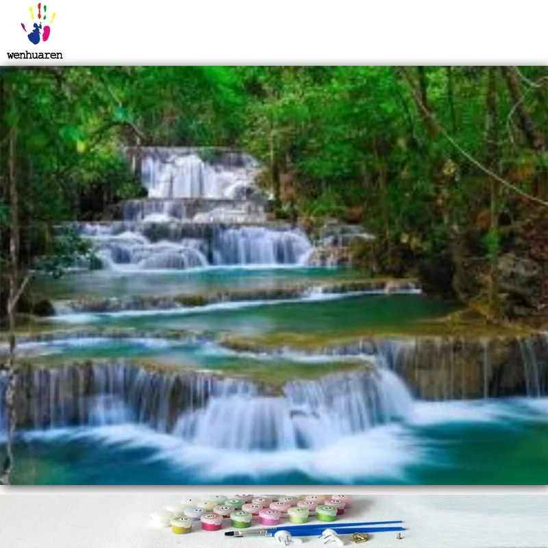 DIY картинки для раскраски по номерам с цветами красота водопада картина