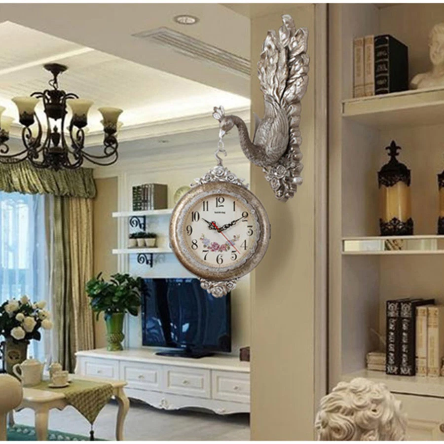3d Роскошные большие настенные часы Павлин металлические домашний декор
