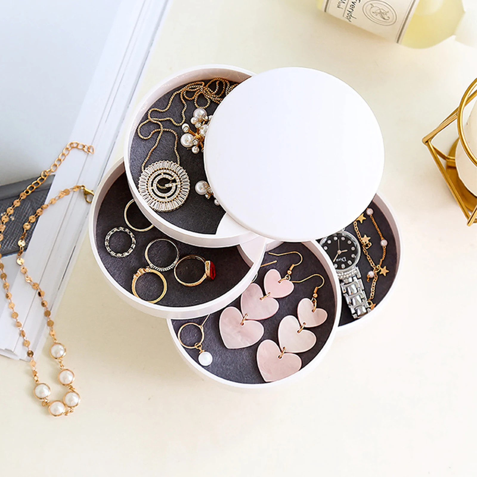 

Creative Rotating Jewelry Boxs 4 Layers Earrings Ring Box Multi-Function Jewelry Storage Box Japanese Style With Cover Organizer