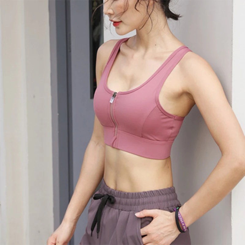 

Sports Wear For Fitness Women Gym Bra Top Zipper Gauze Hollow Out Solid Yoga Bralette Workout Gym Underwear