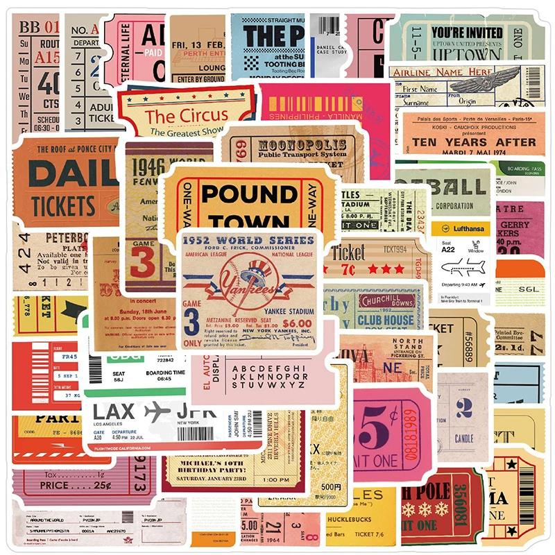

10/30/50PCS Retro Air tickets Graffiti Stickers Waterproof Fridge Guitar Laptop Motorcycle Skateboard Decal Joke Kid Toy Gift