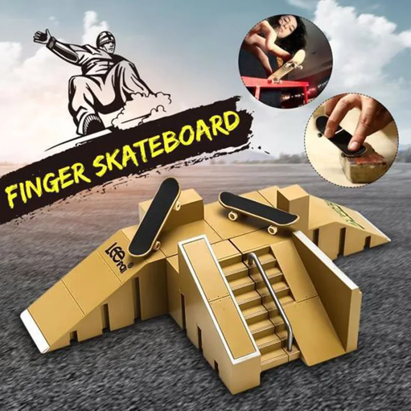 

Mini Alloy Finger Skating Board Venue Combination Toys Children Skateboard Ramp Track Educational Toy Set For Boy Birthday Gifts