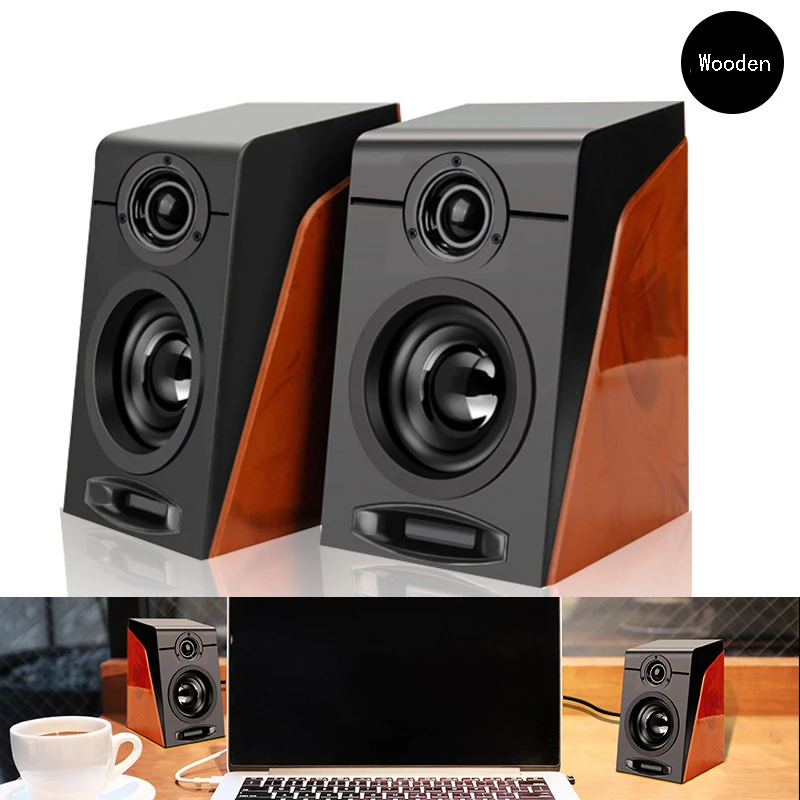 Wooden USB проводные деревянные комбинированные колонки компьютерные колонки бас стерео музыкальный плеер сабвуфер звуковая коробка для ПК телефонов - Цвет: Wooden