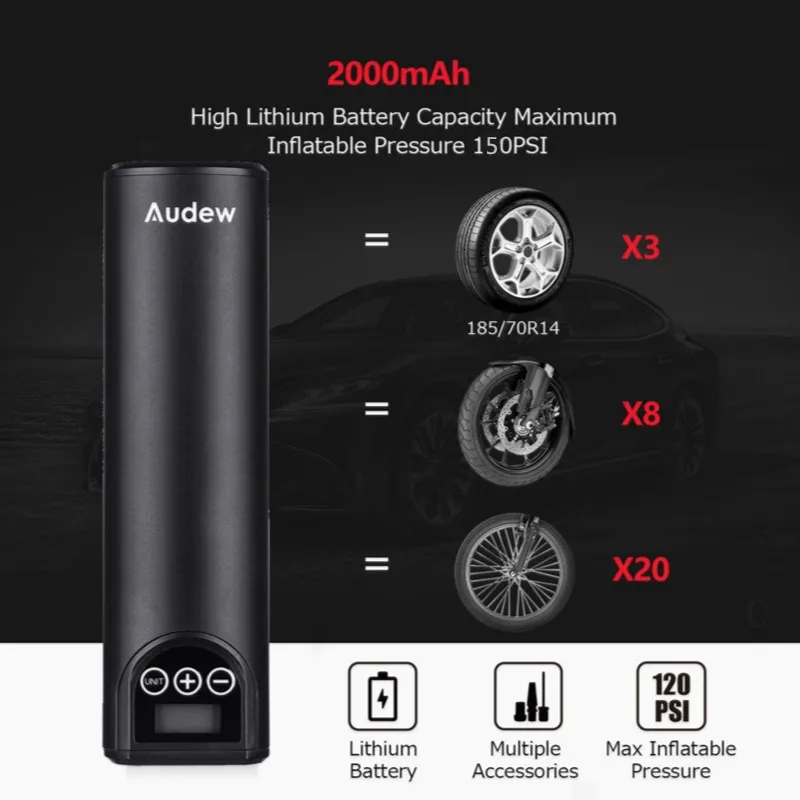 

Audew Air Comprerssor 150PSI Rechargeable Car Tyre Inflator LCD Portable Cordless Inflatable Pump Auto Emergency Motorcycle 12V
