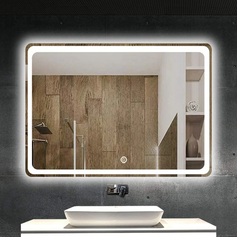 

Bathroom Mirror With Led Lights Makeup Vanity Wall-Mounted Horizontally Rectangular Frameless Wall Mirror 32"x24”