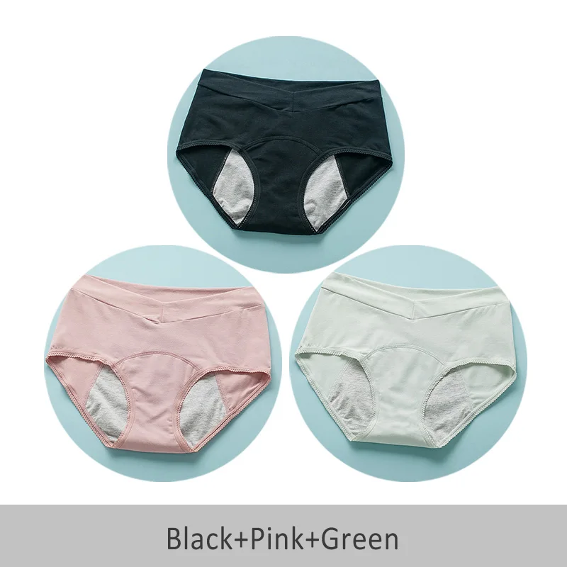 Black Pink Green 3шт менструальный период герметичные женские трусики удлинить удобные и дышащие физиологические девушки нижнее белье женские трусы - Цвет: Black Pink Green