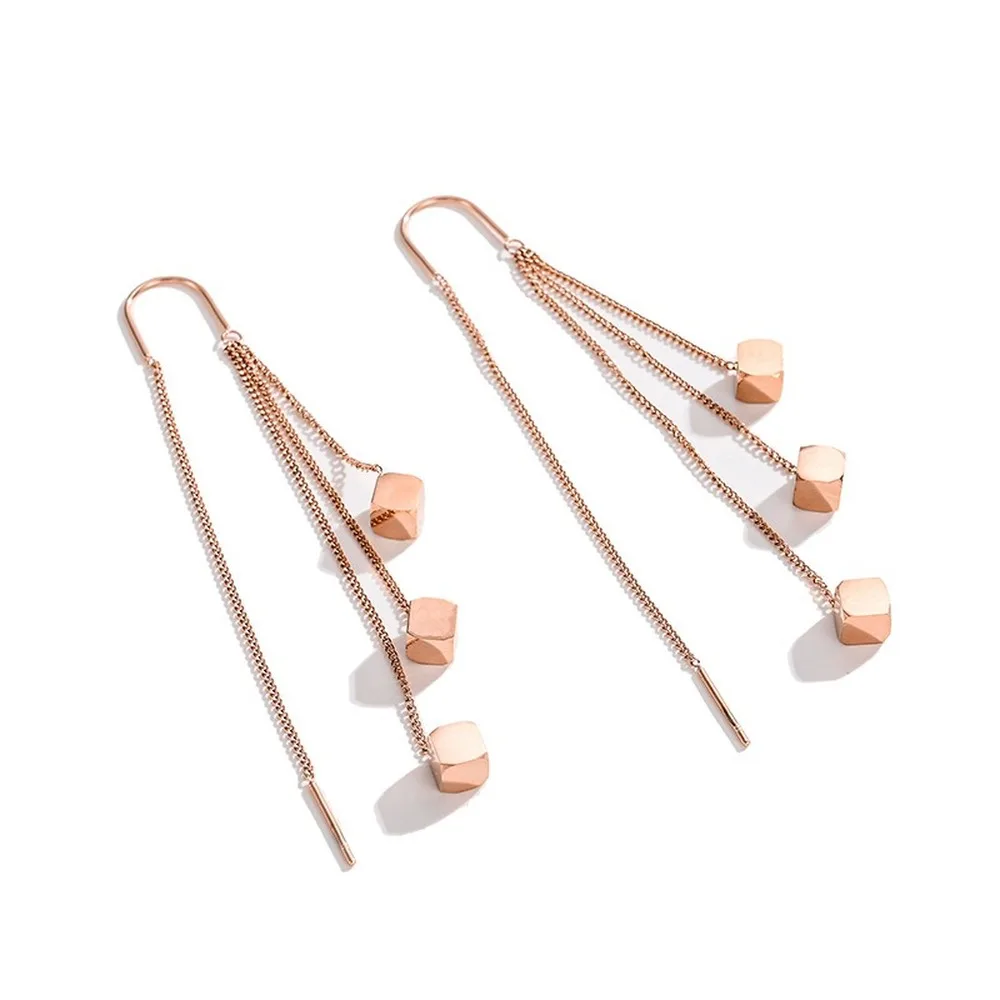 

Korean Fashion Long Chain Tassel Cube Drop Earring for Women Gold Color Stainless Steel Party Earrings Jewelry Statement
