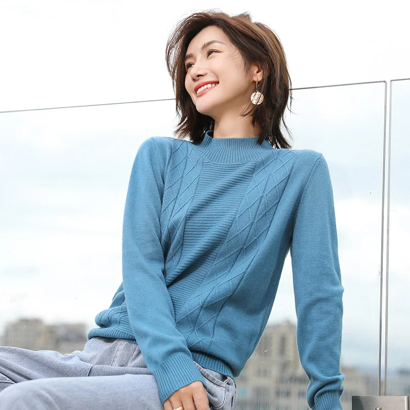 

Smpevrg cashmere sweater women pullover long sleeve half high neck soft pullovers women sweater knitted female jumper pull femme