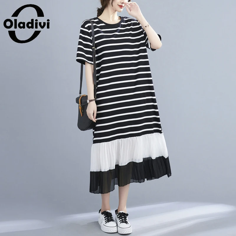 

Платье хлопковое женское Oladivi, свободное, в полоску, большого размера, лето 2021, 5121