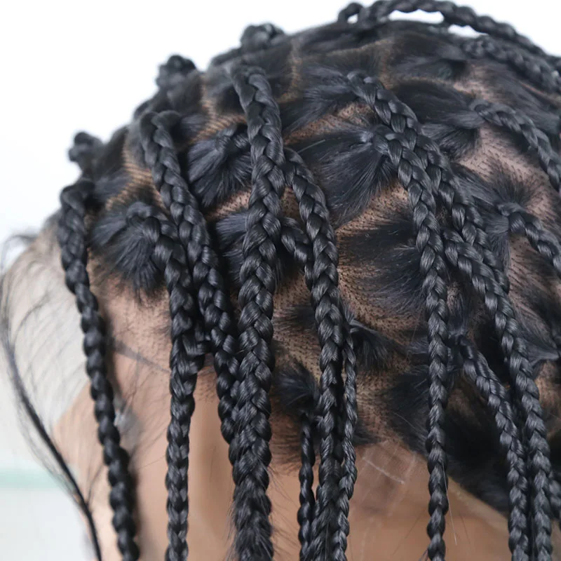 

RONGDUOYI Black Fiber Wig Synthetic Full Lace Wigs for Women Long Braided Box Braids Hair Natural Hairline Wig with Baby Hair