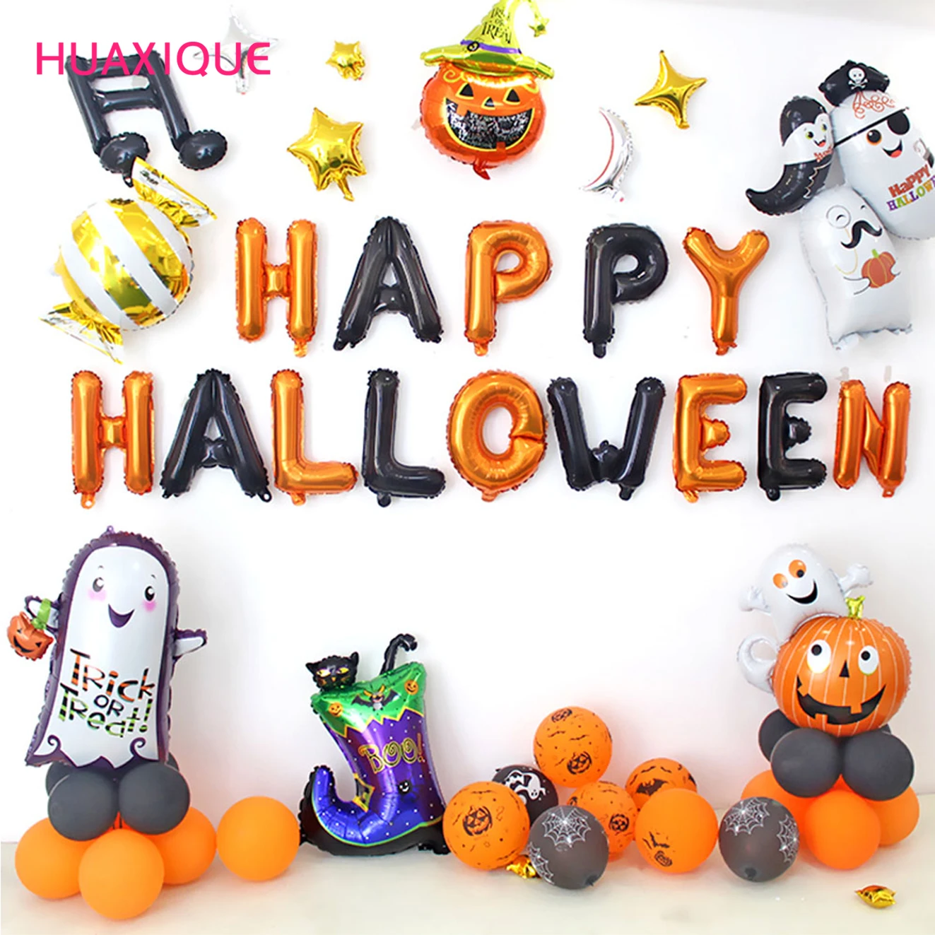 

Happy Halloween Foil Latex Balloon Set Scary Halloween Pumpkin Witch Ghost Air Balloons Banner Horror Party Favor Decors