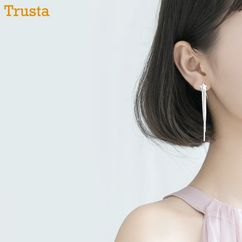 Trusta, 1 пара, 925 пробы, серебряные серьги, высокое качество, 6,2 см, Висячие кисточки, звезда, ювелирные серьги, подарок для девочек, DS1269