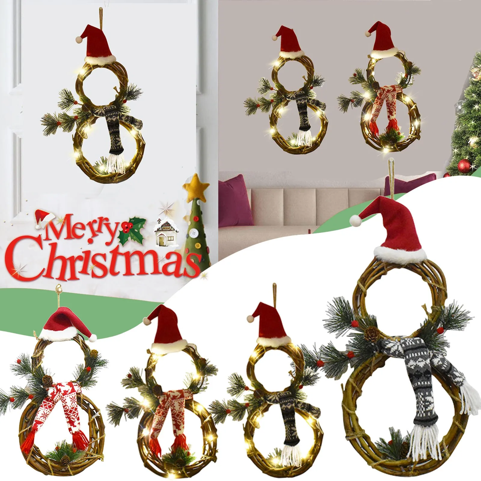 Рождественское украшение Рождественская лоза круг с огнями гирлянда елка для