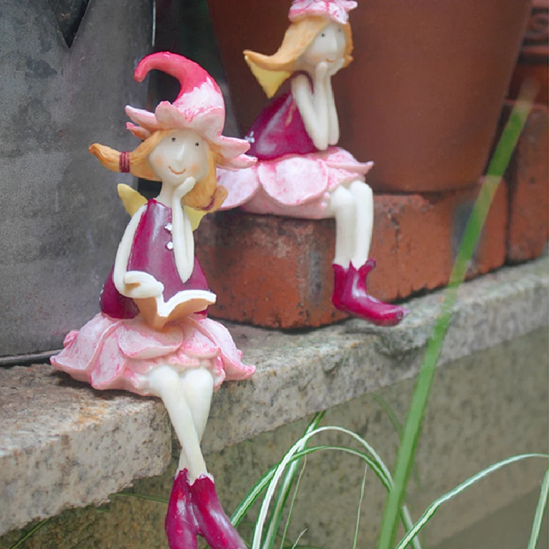 

2Pcs/Set Flower fairy Angel figurines Home Ornament Outdoor Fairy Garden Miniatures Resin Crafts Home Decoration Wedding Gifts