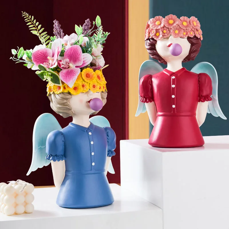 

Nordic style angel girl vase decoration creative bow girl resin vase decoration light luxury living room home decoration crafts