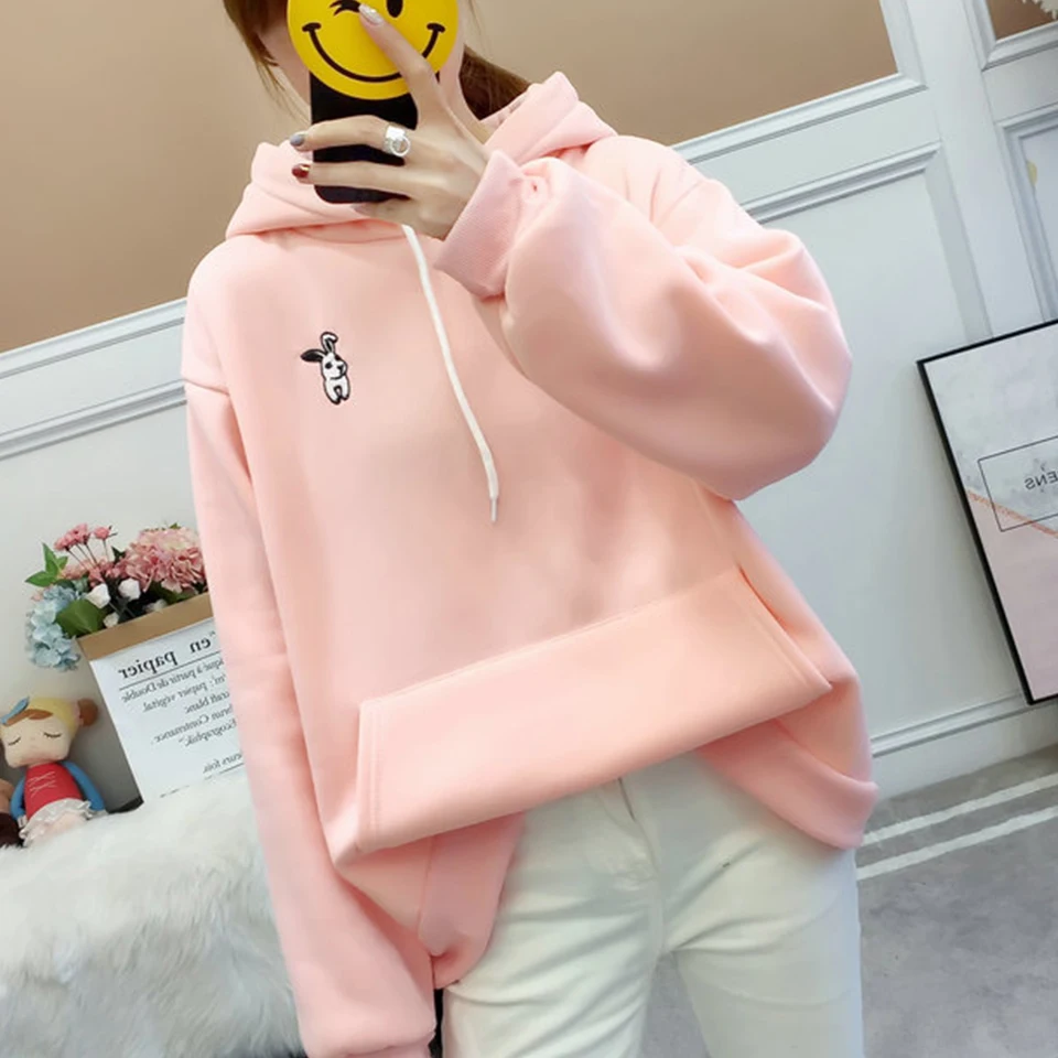 

Raglan Sweatshirt Rabbit Ear Hoodie Kangaroo Pocket Poleron Mujer 2020 Harajuku Fashion Xxl Plain Basic Hoodie Drawstring Women