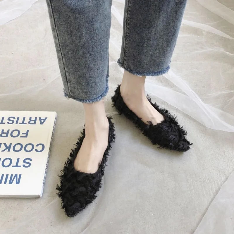 Women Flats Shallow Shoes Fashion Sweet Casual Comfortable Solid color tassel Furry Woman Boat footwear mocasines mujer J14-64 | Обувь