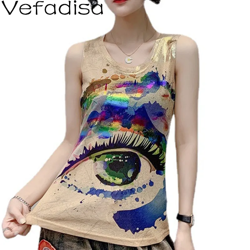 

Vefadisa 11 Style Gilded Character Print Women Tank Tops 2021 Summer New Sleeveless Vest Fashion Print Female Vest QYF5693