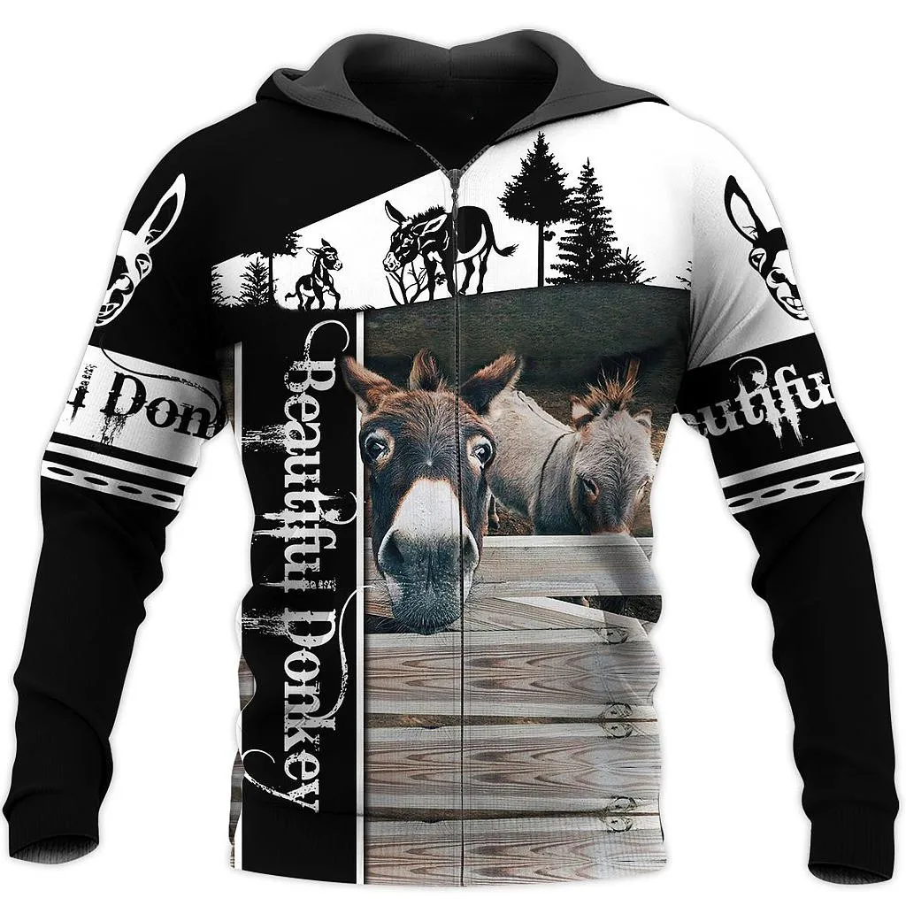 

Beautiful Donkey 3D All Over Printed Zipper Hoodie Men Women Harajuku Casual Sweatshirt Fashion Hip Hop Zip Jackets