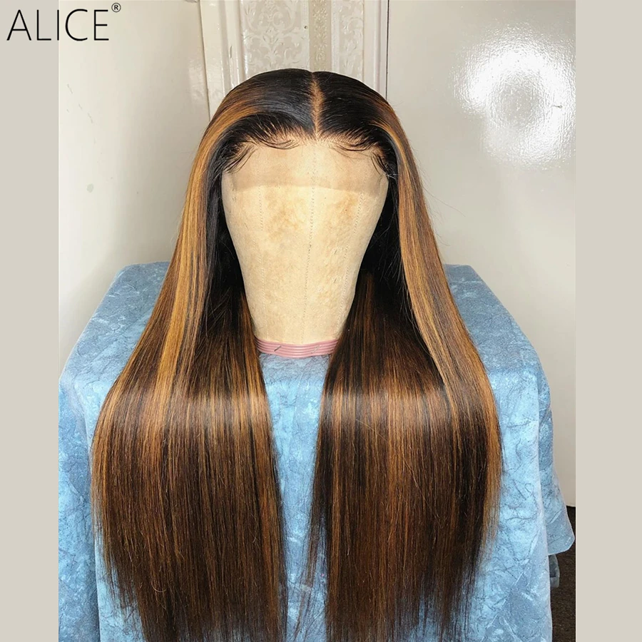 ALICE Highlight прямые T-part кружевные передние человеческие волосы парики 150% плотность