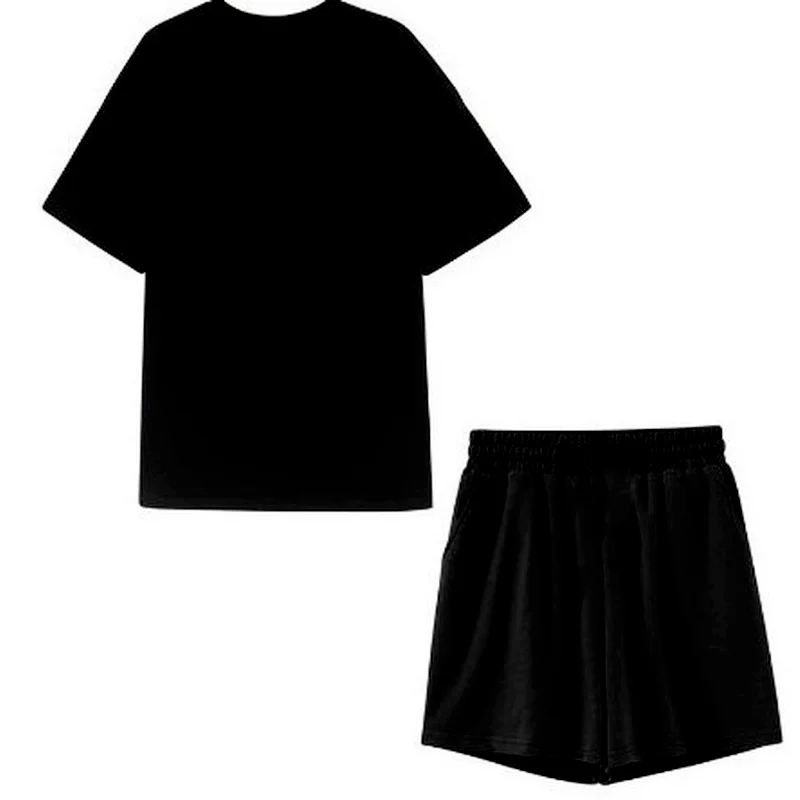 

2021 Spring New Women's Leisure Short Sleeve Two Piece Round Neck Loose Women's Shorts Set Women's Sports Shirt Top + Shorts
